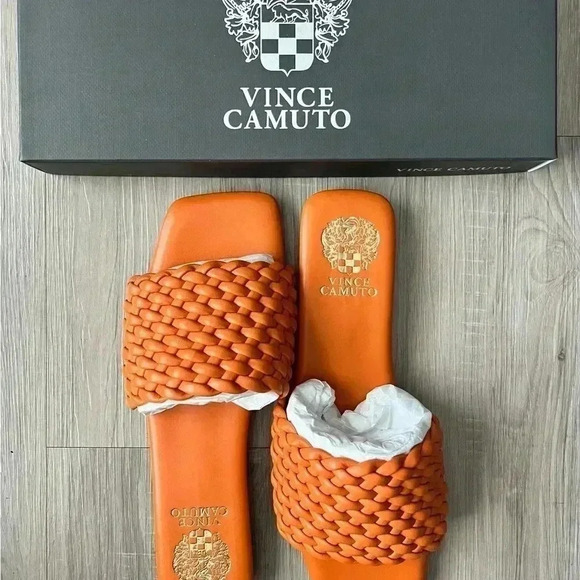 NIB Vince Camuto Leather Woven Square Toe Slide Sandals ,Arissa, Orange 8.5 M - Picture 3 of 6